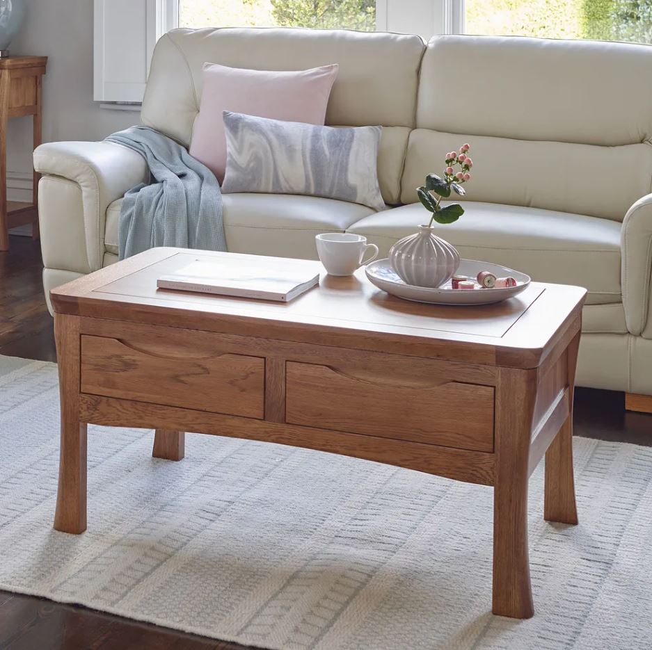 Renwick Rustic Solid Oak 4 Drawer Storage Coffee Table | square coffee table NZ with storage | Oak Furniture Store