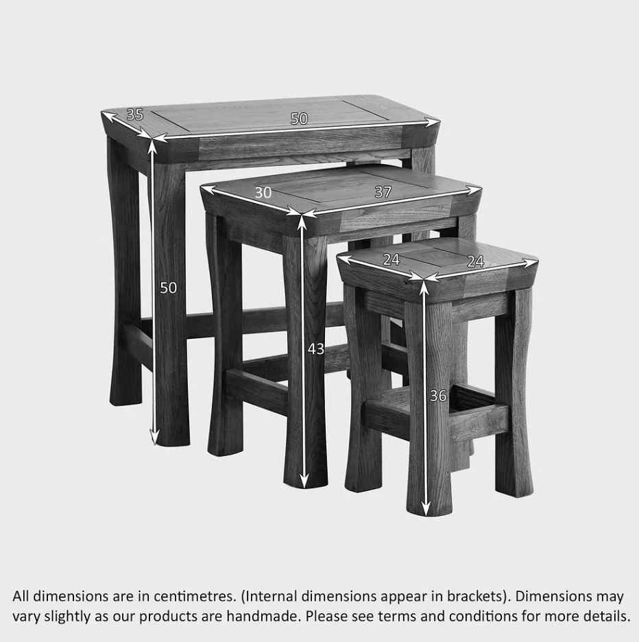 Renwick Rustic Solid Oak Nest of Tables - Oak Furniture Store