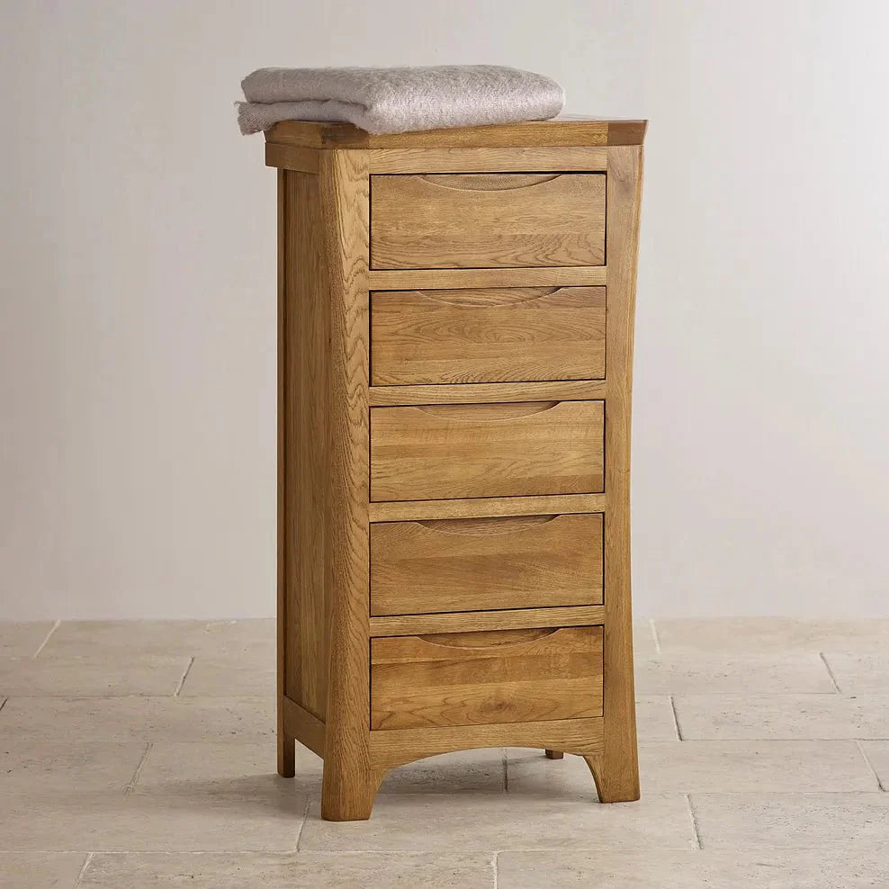 Renwick Rustic Solid Oak Tall 5 Drawers Chest - Oak Furniture Store