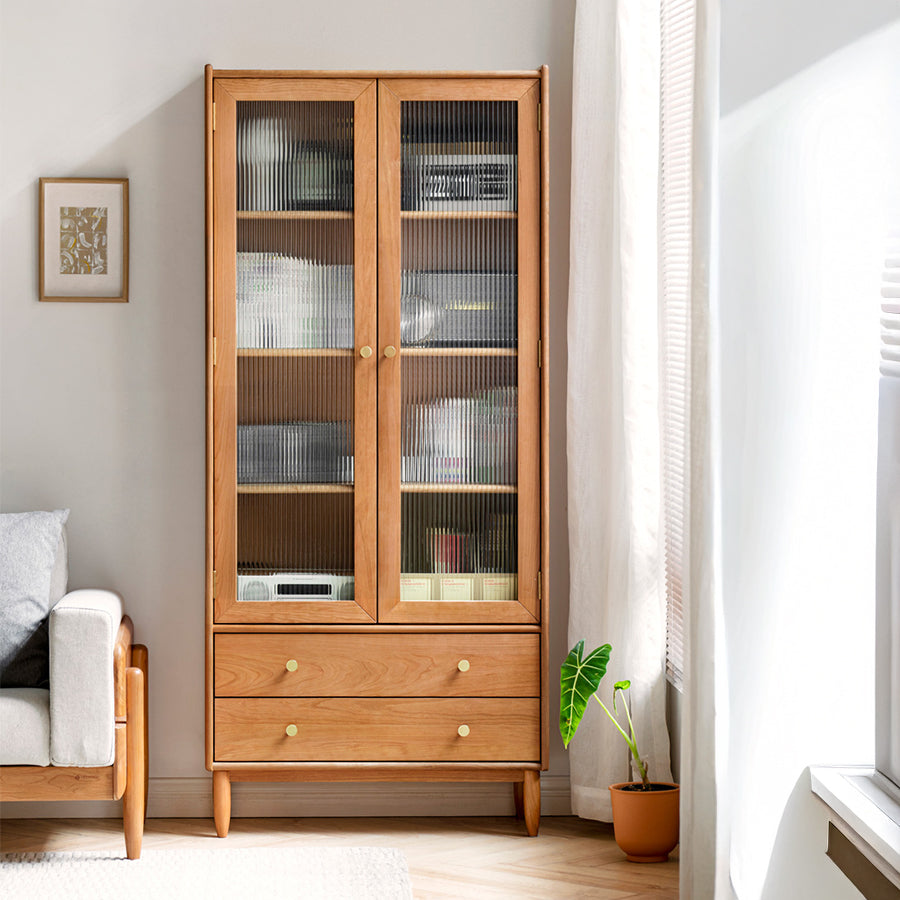 Prunus Solid Cherry Bookcase with Glass Doors