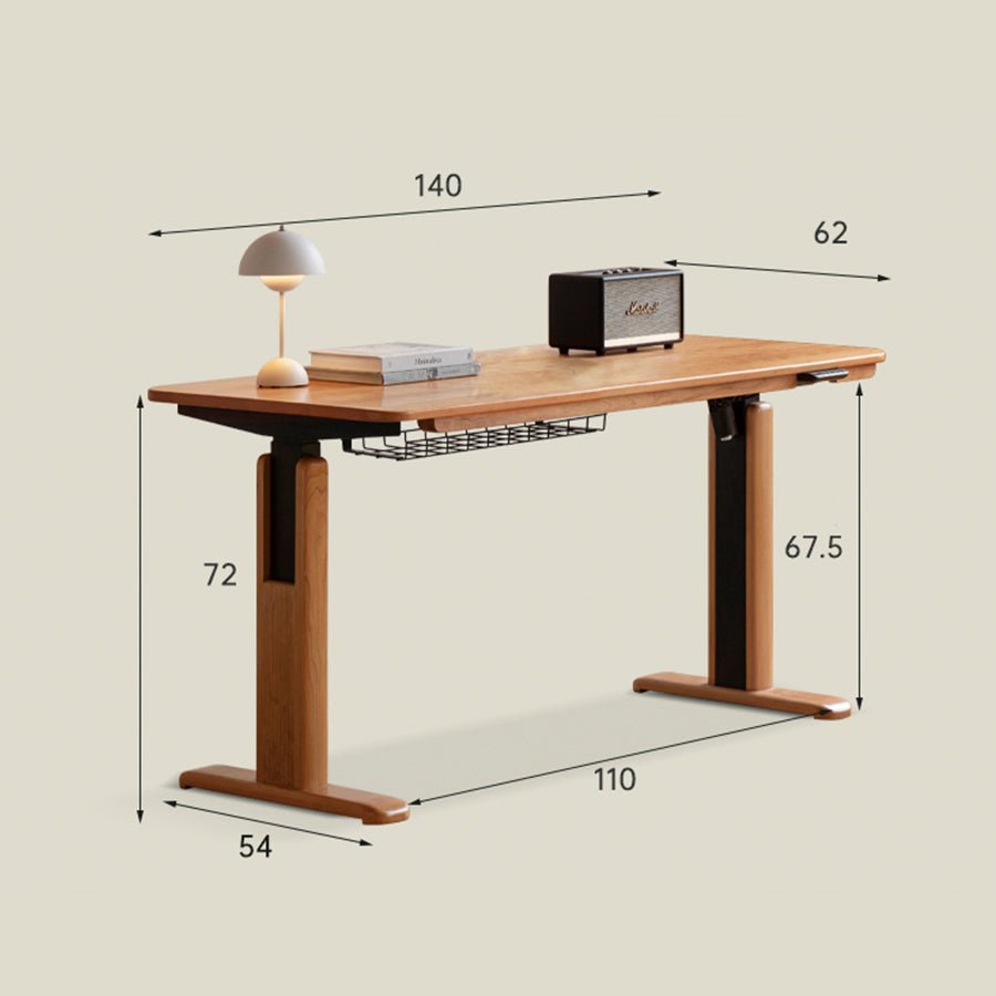 Prunus Solid Cherry Electric Height Adjustable Computer Desk | Oak Furniture Store