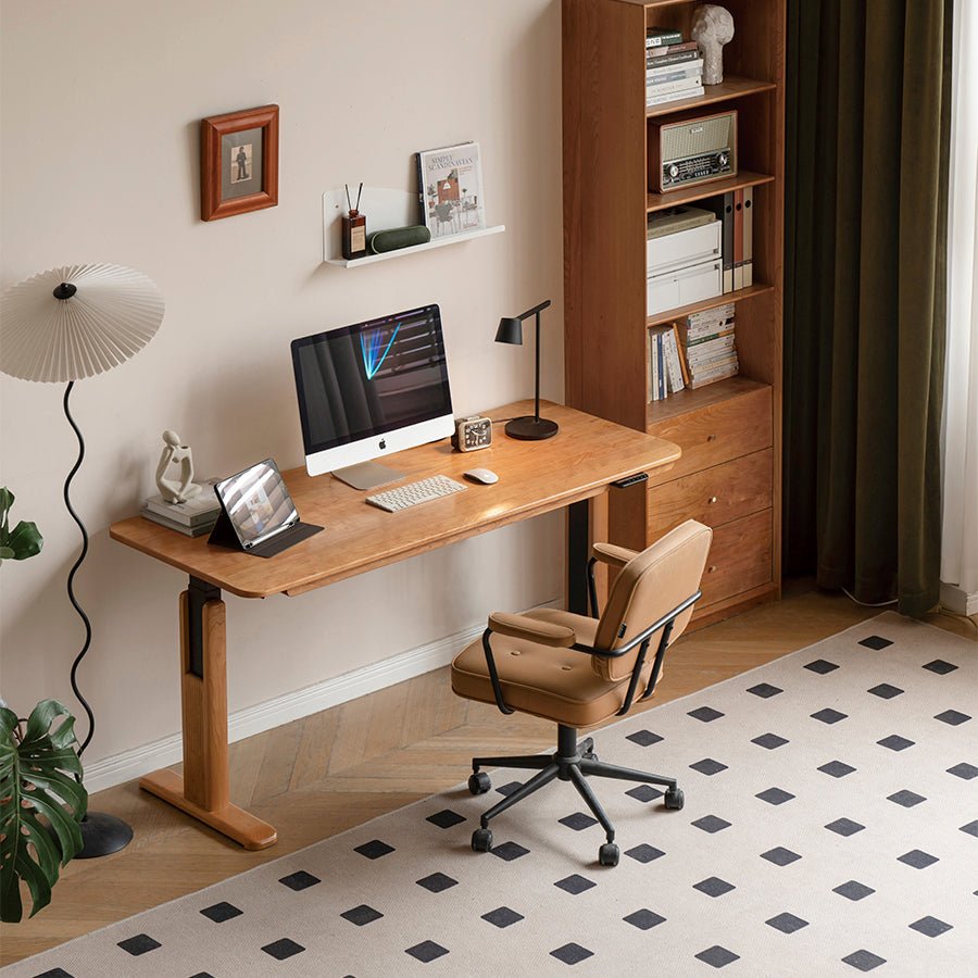 Prunus Solid Cherry Electric Height Adjustable Computer Desk | Oak Furniture Store