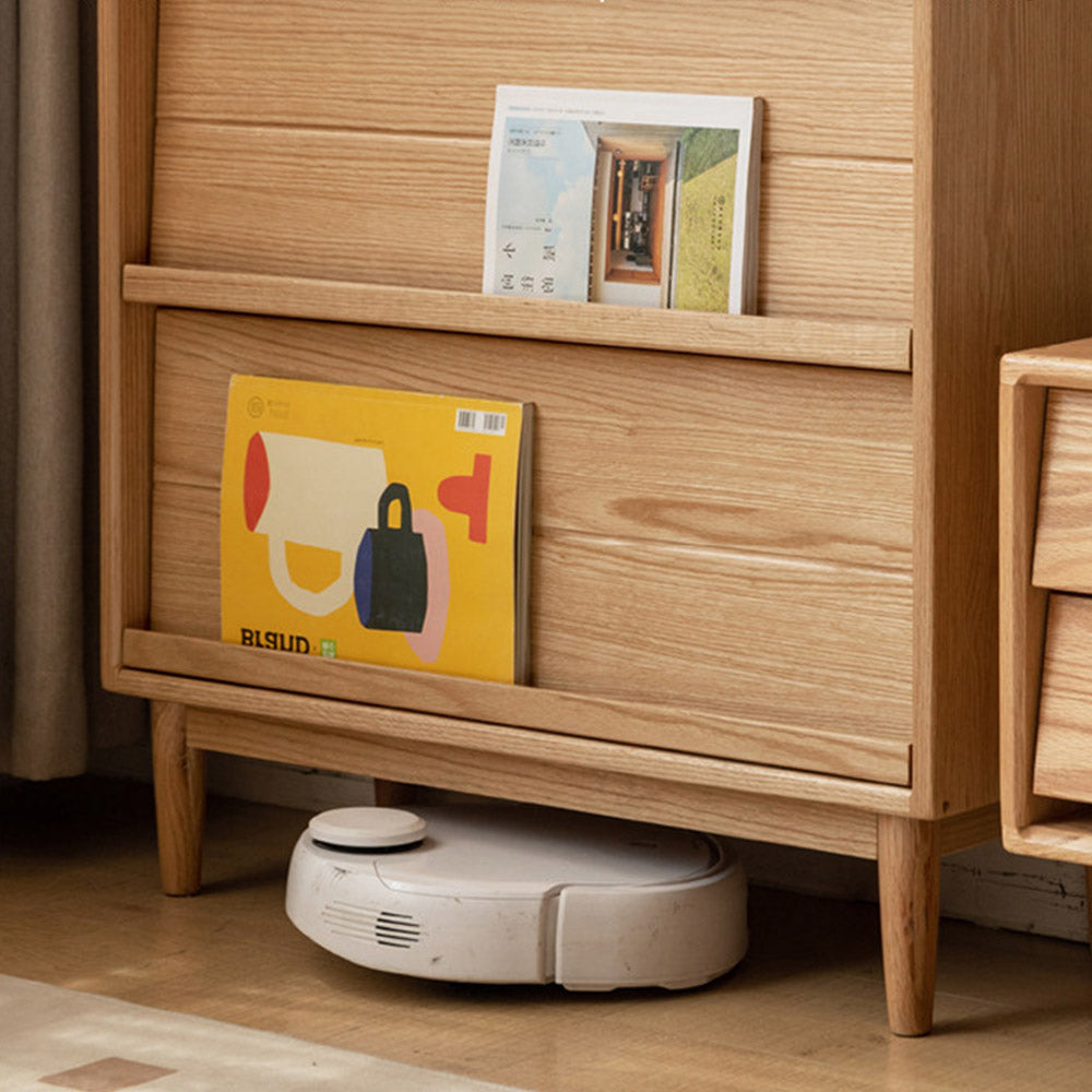 Ravenna solid oak side cabinet with white accents and mixed storage in a Japandi-inspired Kiwi interior