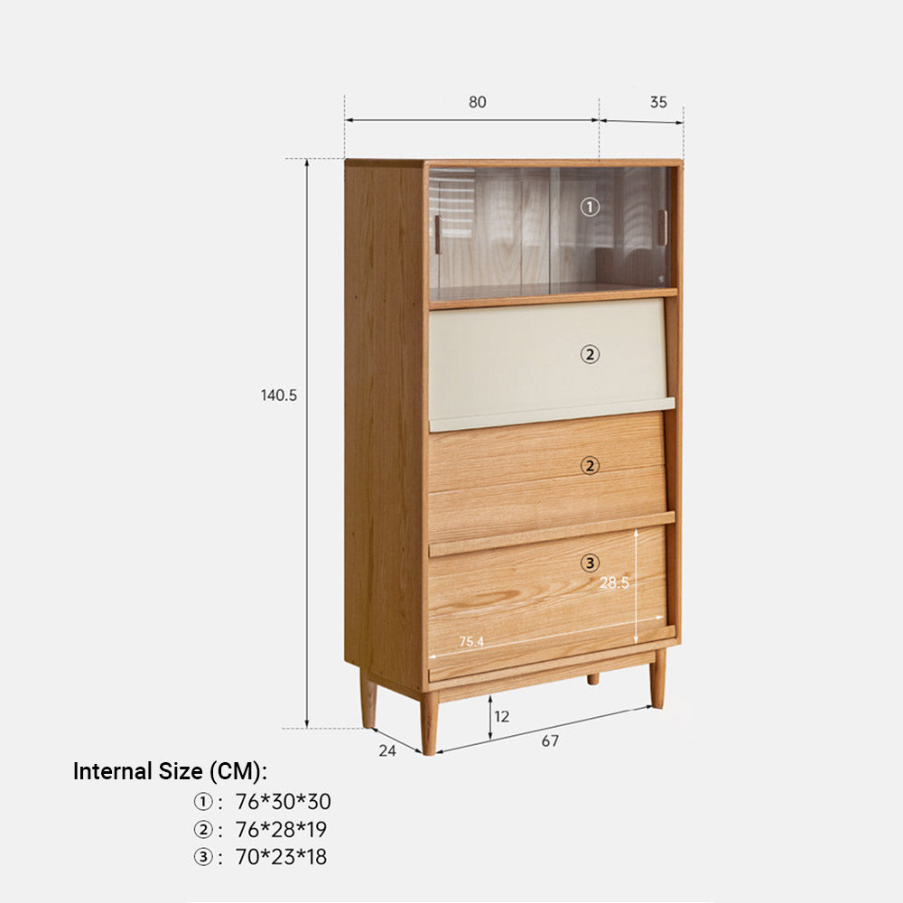 Ravenna solid oak side cabinet with white accents and mixed storage in a Japandi-inspired Kiwi interior