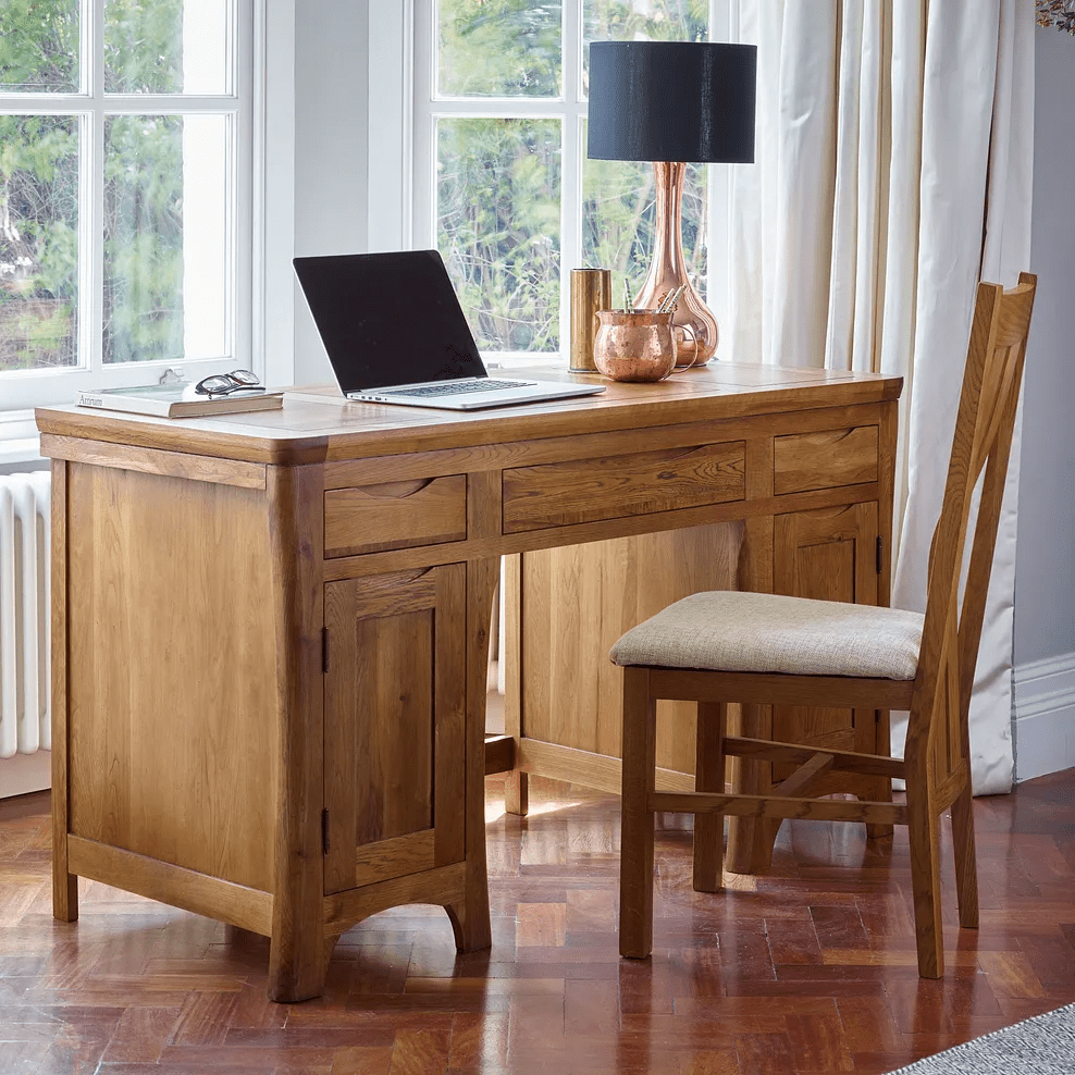 Renwick Rustic Natural Solid Oak Writing Desk - Oak Furniture Store