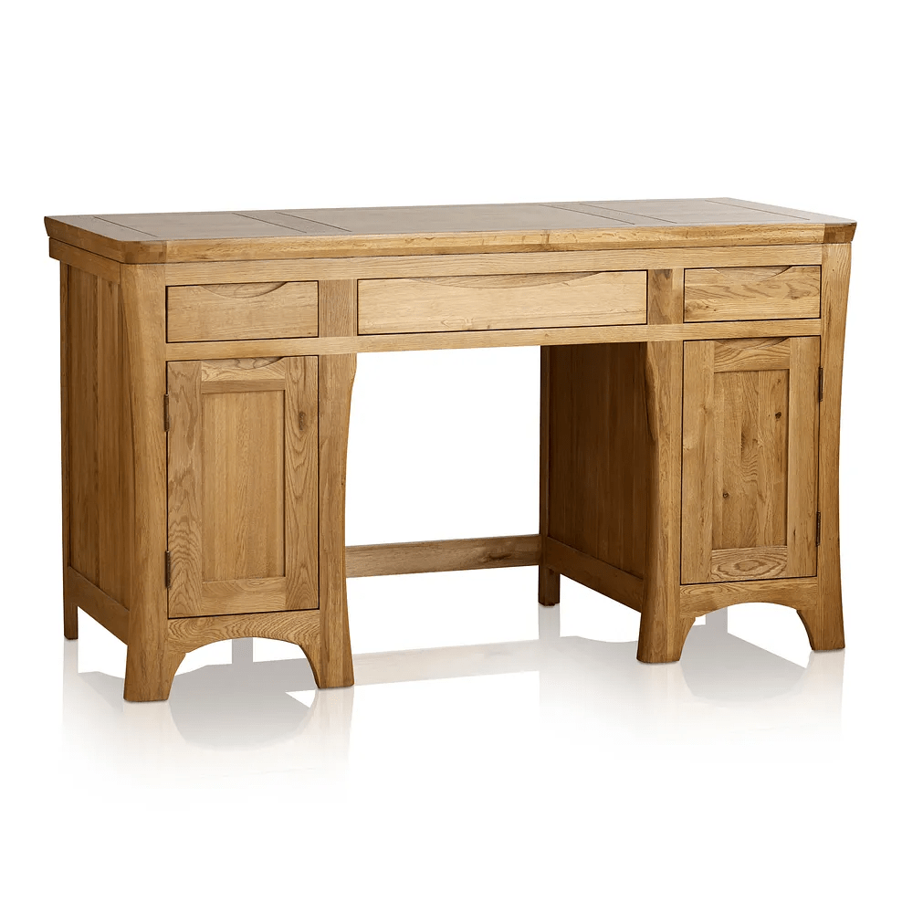 Renwick Rustic Natural Solid Oak Writing Desk - Oak Furniture Store