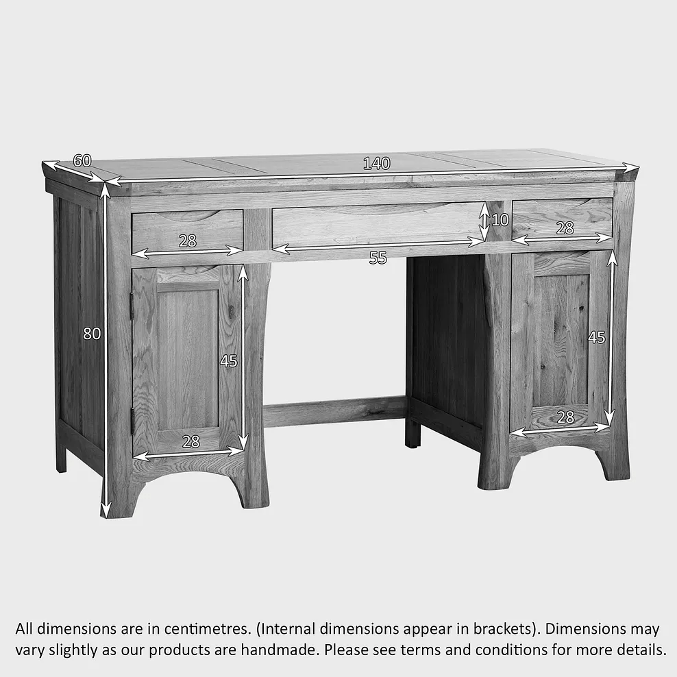 Renwick Rustic Natural Solid Oak Writing Desk - Oak Furniture Store