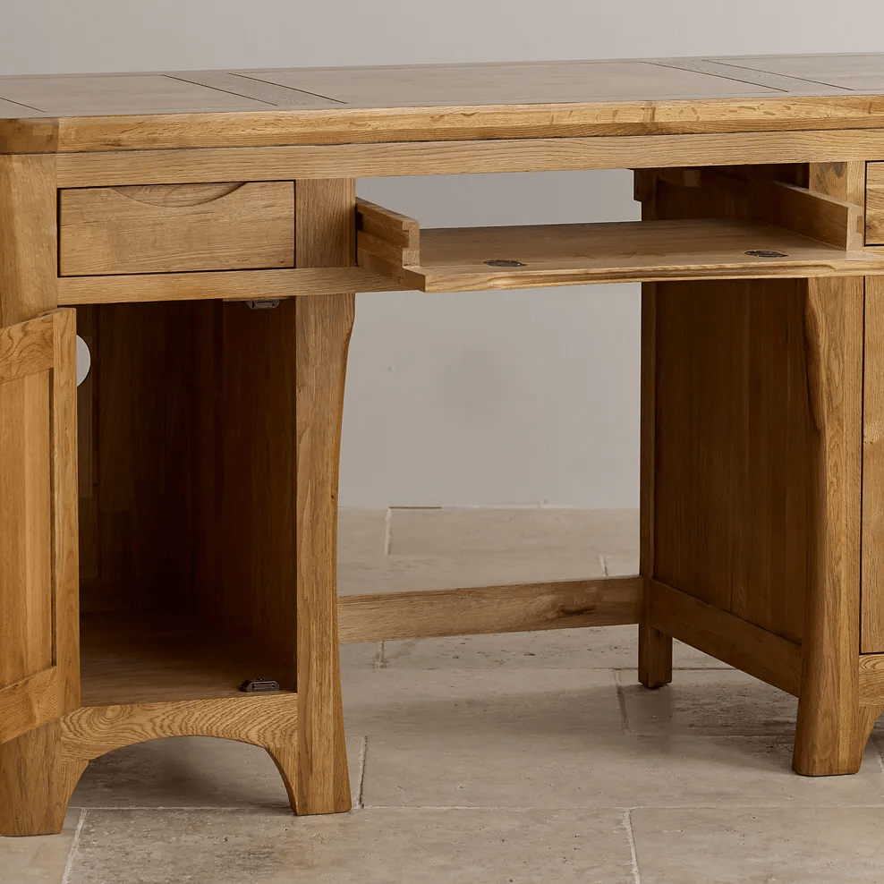 Renwick Rustic Natural Solid Oak Writing Desk - Oak Furniture Store