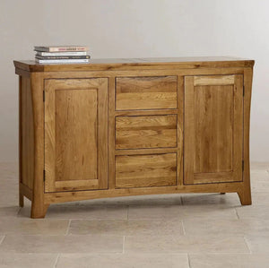 Renwick Rustic Solid Oak Dining Table and Large Sideboard Package - Oak Furniture Store