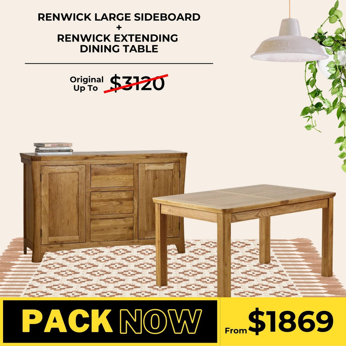 Renwick Rustic Solid Oak Dining Table and Large Sideboard Package