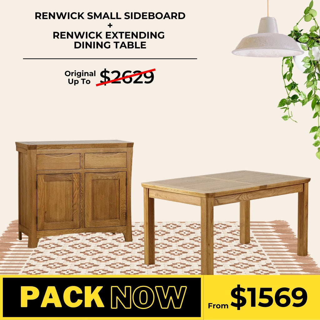 Renwick Rustic Solid Oak Dining Table and Sideboard Package - Oak Furniture Store