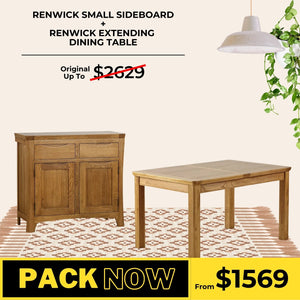 Renwick Rustic Solid Oak Dining Table and Sideboard Package - Oak Furniture Store