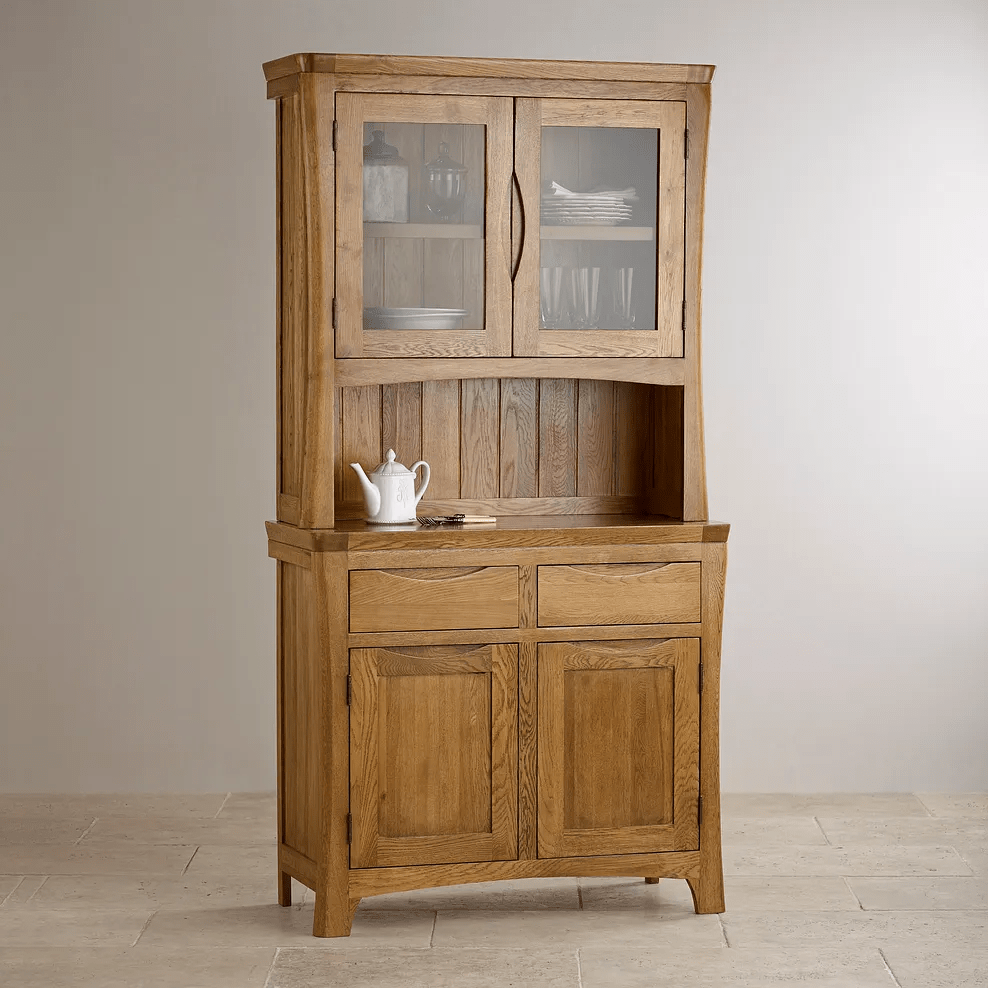 Renwick Rustic Solid Oak Small Sideboard with Hutch Dresser - Oak Furniture Store