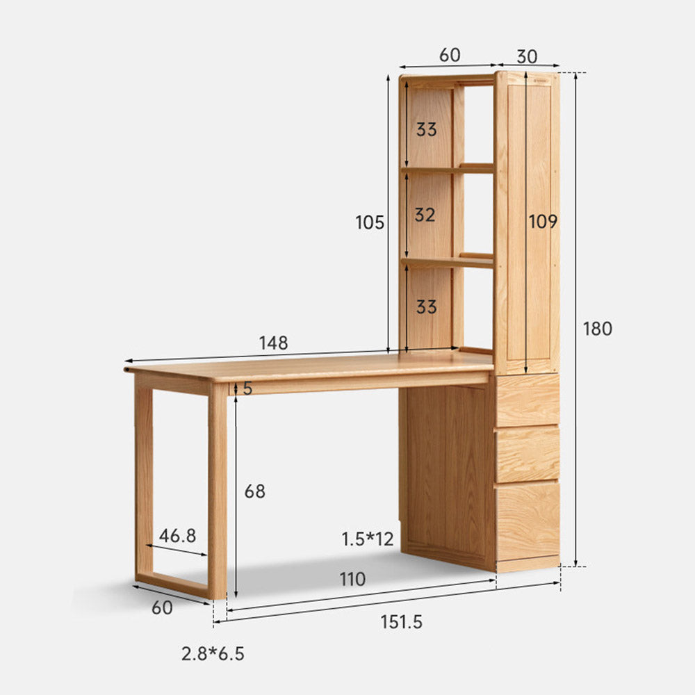 Rocca Natural Solid Oak Desk with Side Shelves