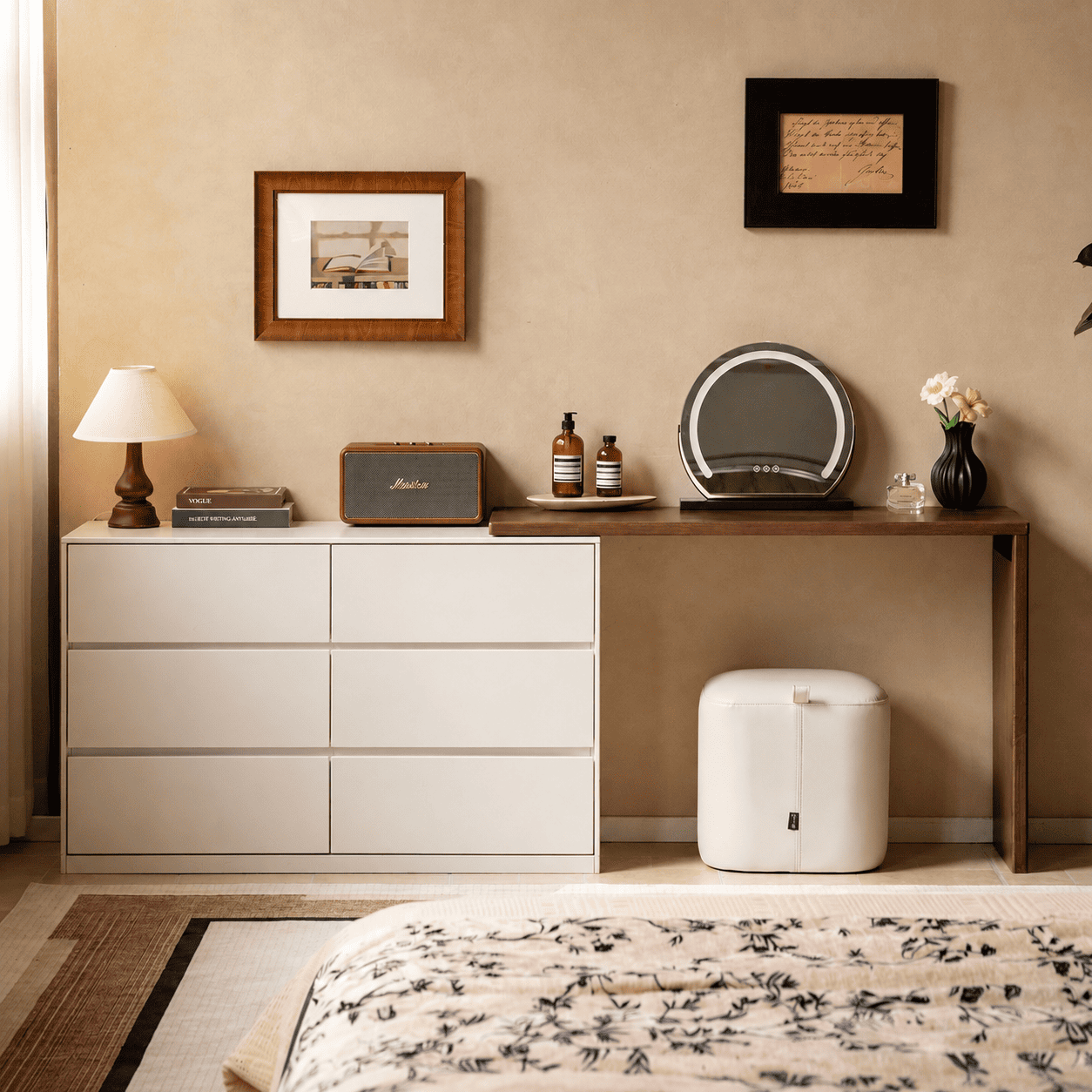 Rochester Solid Rubber Wood Extending Turning Dressing Table with Chest of Drawers