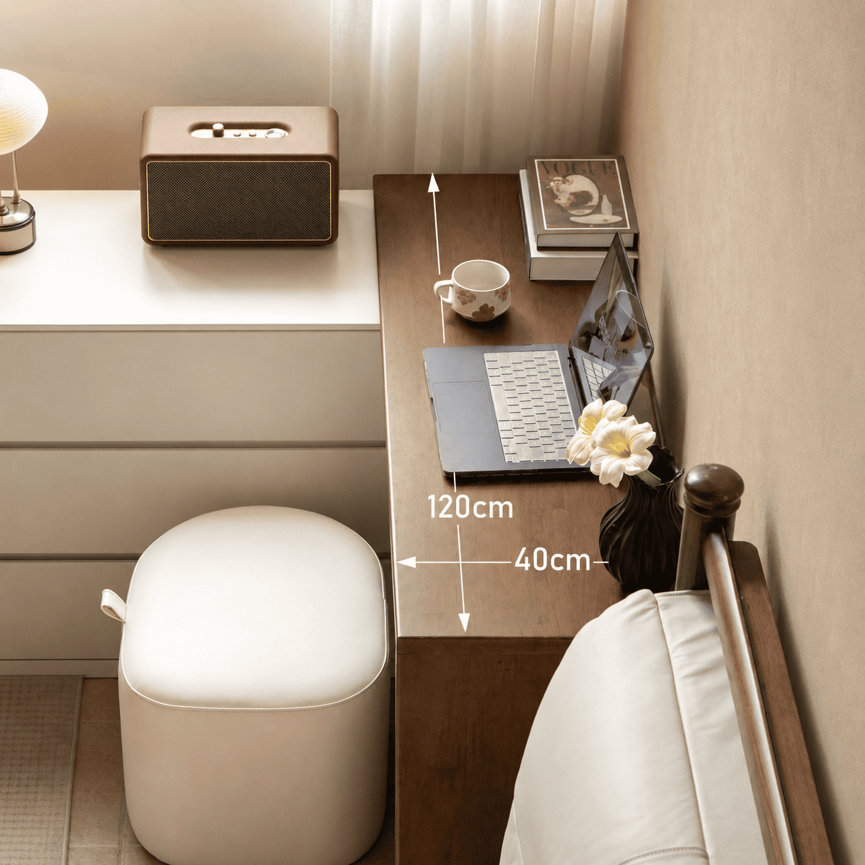 Rochester Solid Rubber Wood Extending Turning Dressing Table with Chest of Drawers