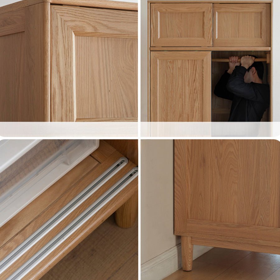 Ronda Solid Oak Sliding Door Small Wardrobe with Top Shelf - Oak Furniture Store