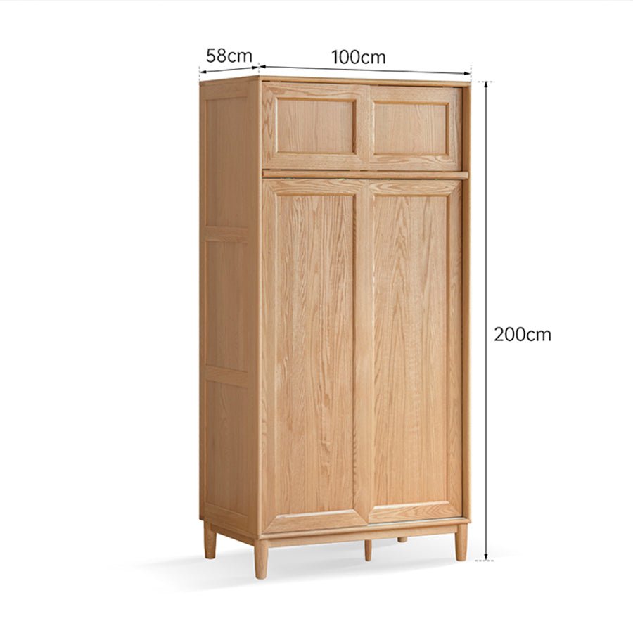 Ronda Solid Oak Sliding Door Small Wardrobe with Top Shelf - Oak Furniture Store