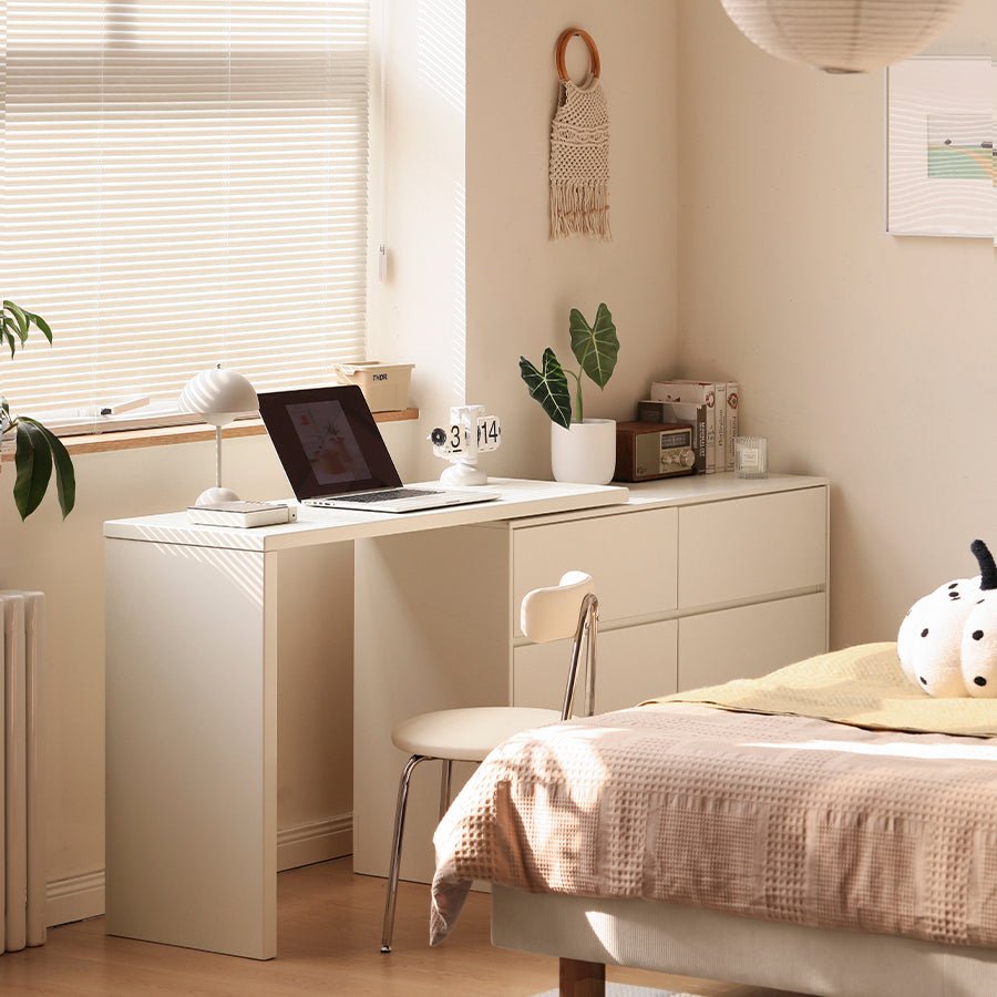 Roseland Cream Solid Rubber Wood Extending Turning Dressing Table with Chest of Drawers | Oak Furniture Store