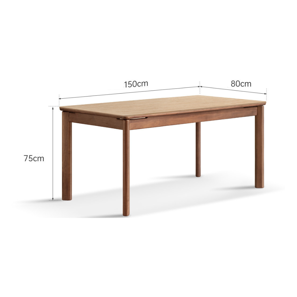 Large rectangular dining table with natural solid walnut base and durable ceramic tabletop