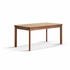 Natural solid walnut dining table with beige ceramic top and matching wooden bench