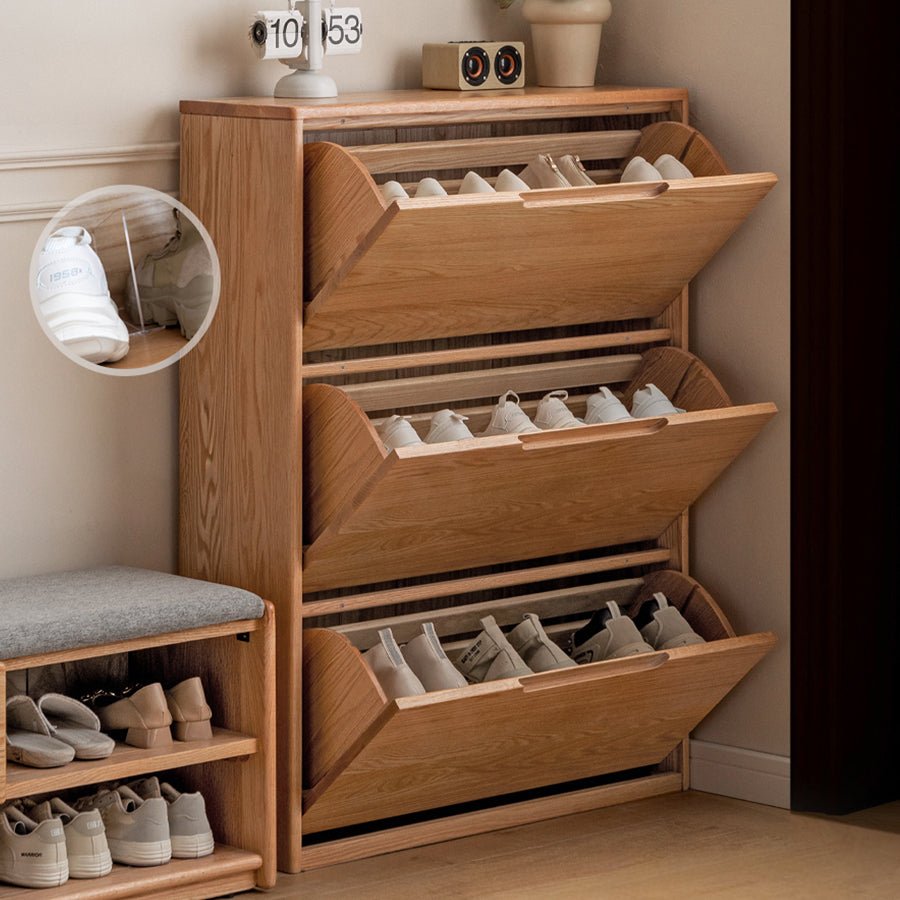 Rostad Natural Solid Oak Flip - top Shoe Cabinet | Oak Furniture Store