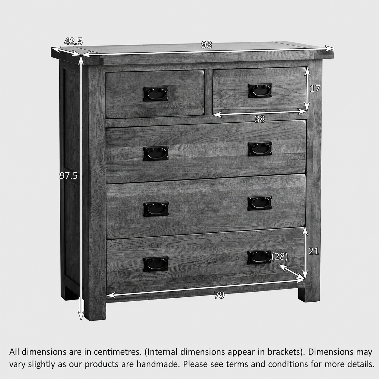 Rustic Country Solid Oak 2+3 Chest of Drawers