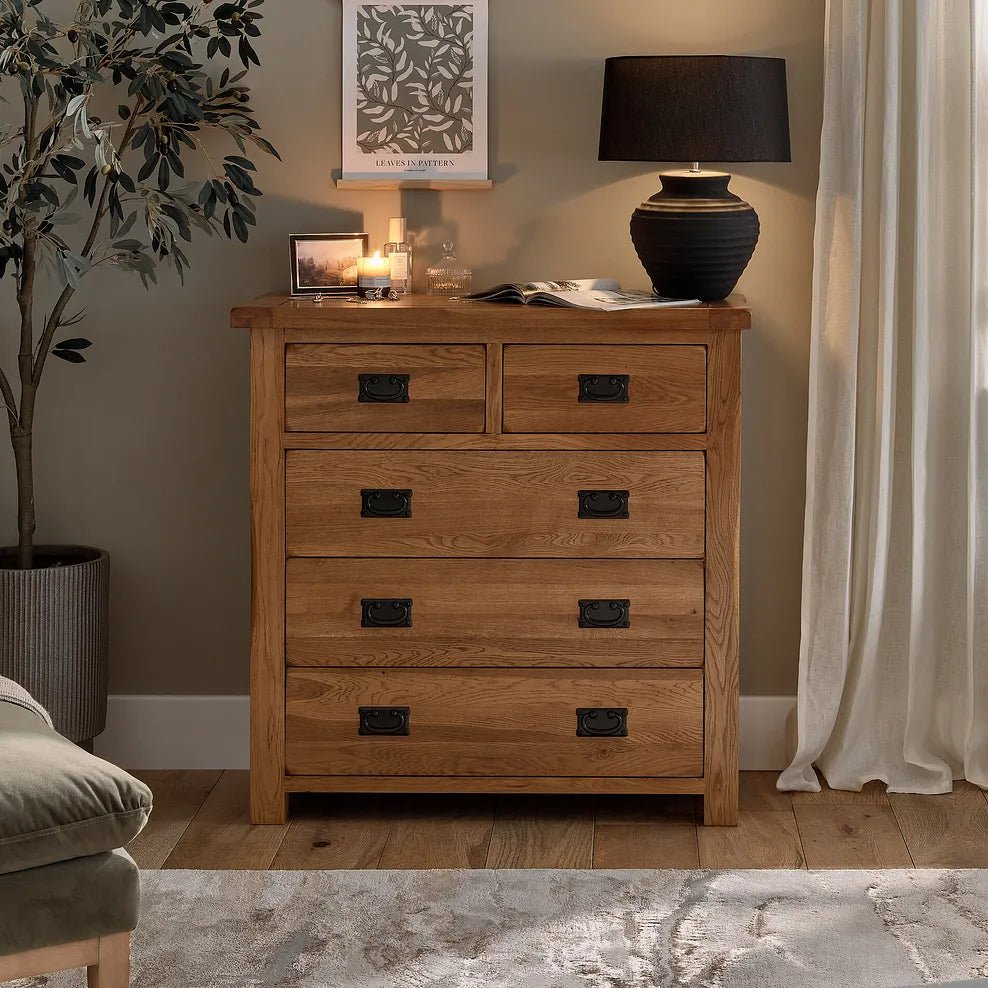 Rustic Country Solid Oak 2+3 Chest of Drawers | Oak Furniture Store