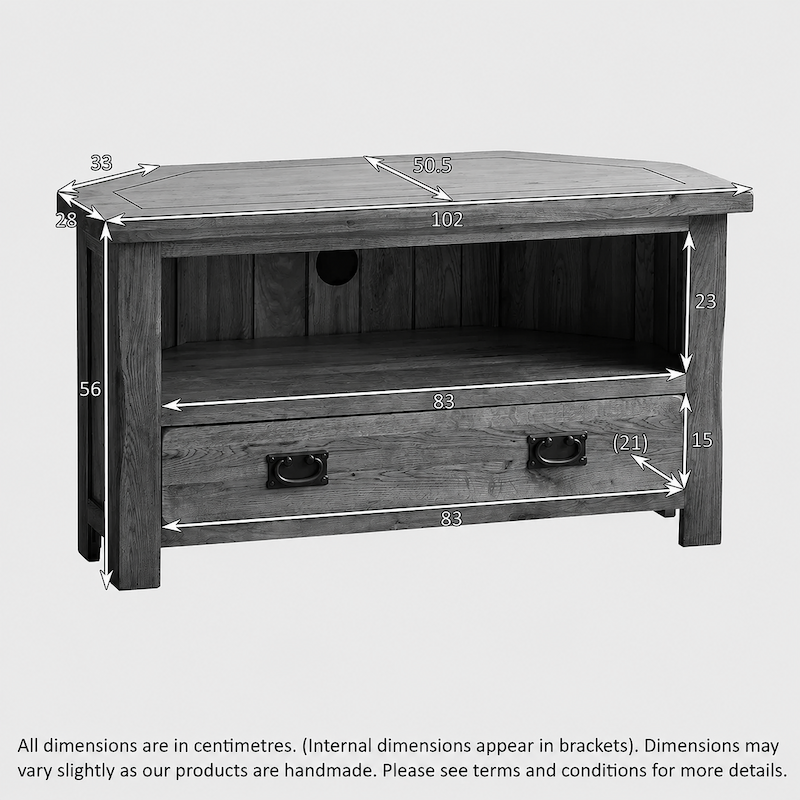 Rustic Country Solid Oak Corner TV Cabinet
