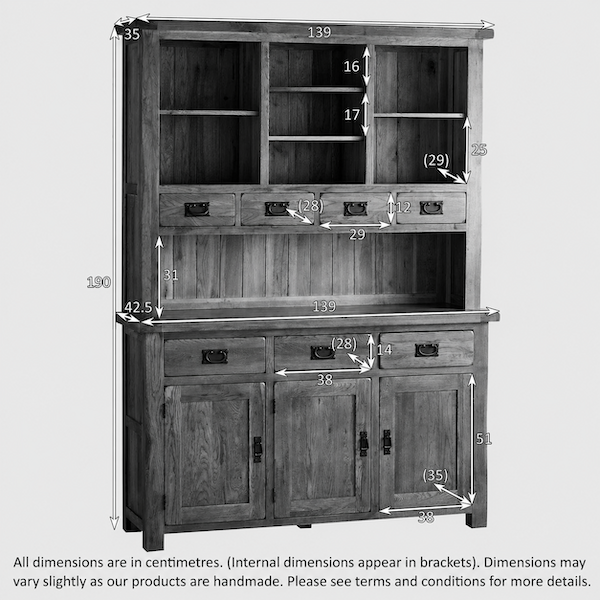 Rustic Country Solid Oak Large Sideboard with Hutch Dresser