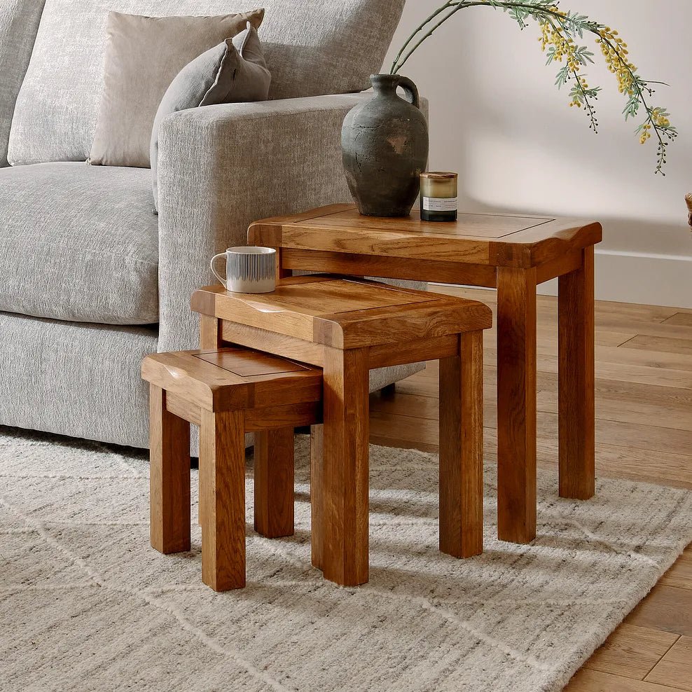 Rustic Country Solid Oak Nest of Tables | Oak Furniture Store