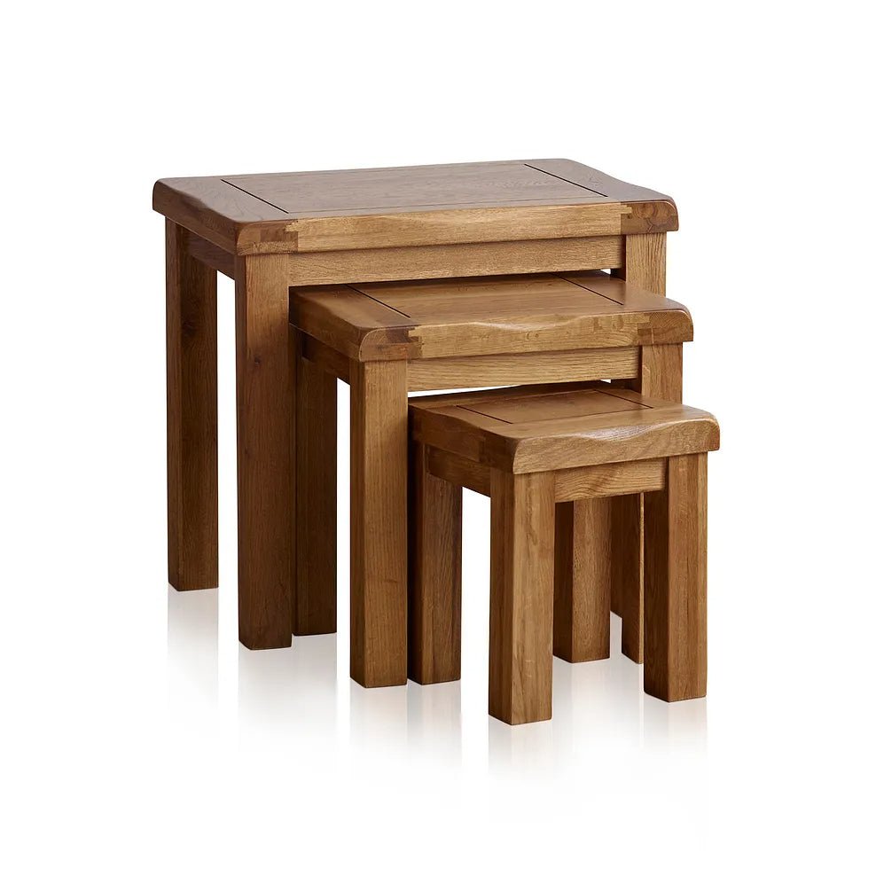 Rustic Country Solid Oak Nest of Tables | Oak Furniture Store