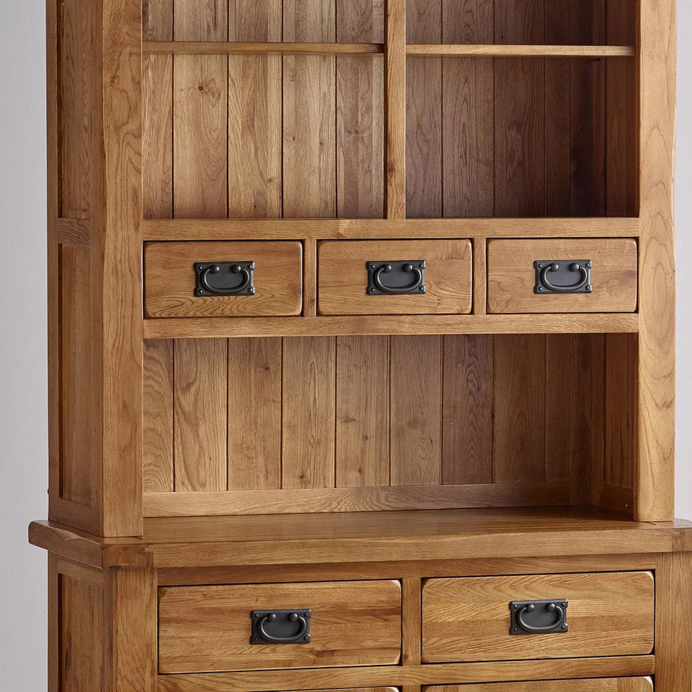 Rustic Country Solid Oak Small Sideboard with Hutch Dresser