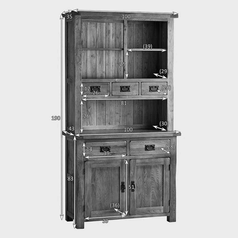 Rustic Country Solid Oak Small Sideboard with Hutch Dresser