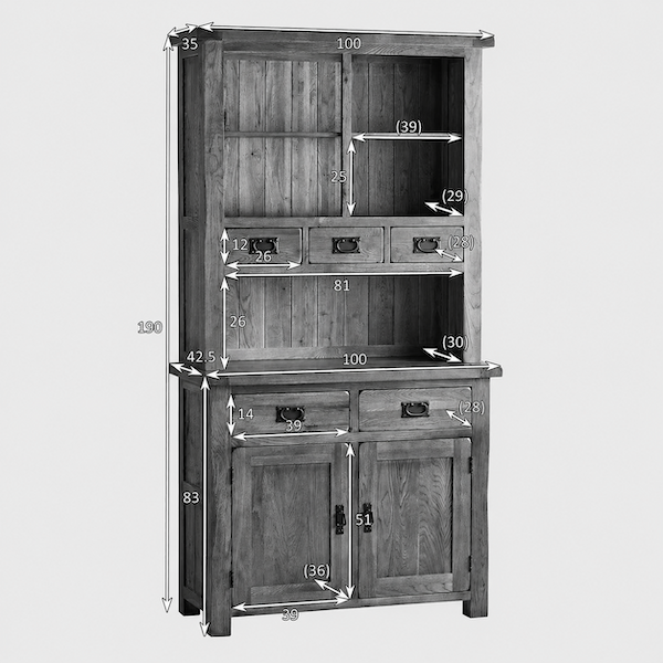Rustic Country Solid Oak Small Sideboard with Hutch Dresser