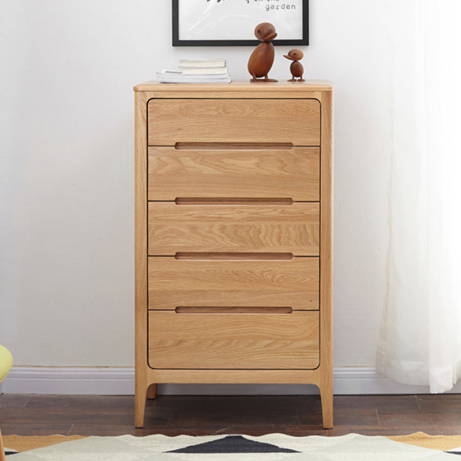 Seattle Natural Solid Oak 5 Drawers Tall Boy