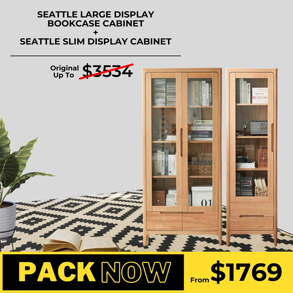 Seattle Natural Solid Oak Display Cabinets Package - Oak Furniture Store