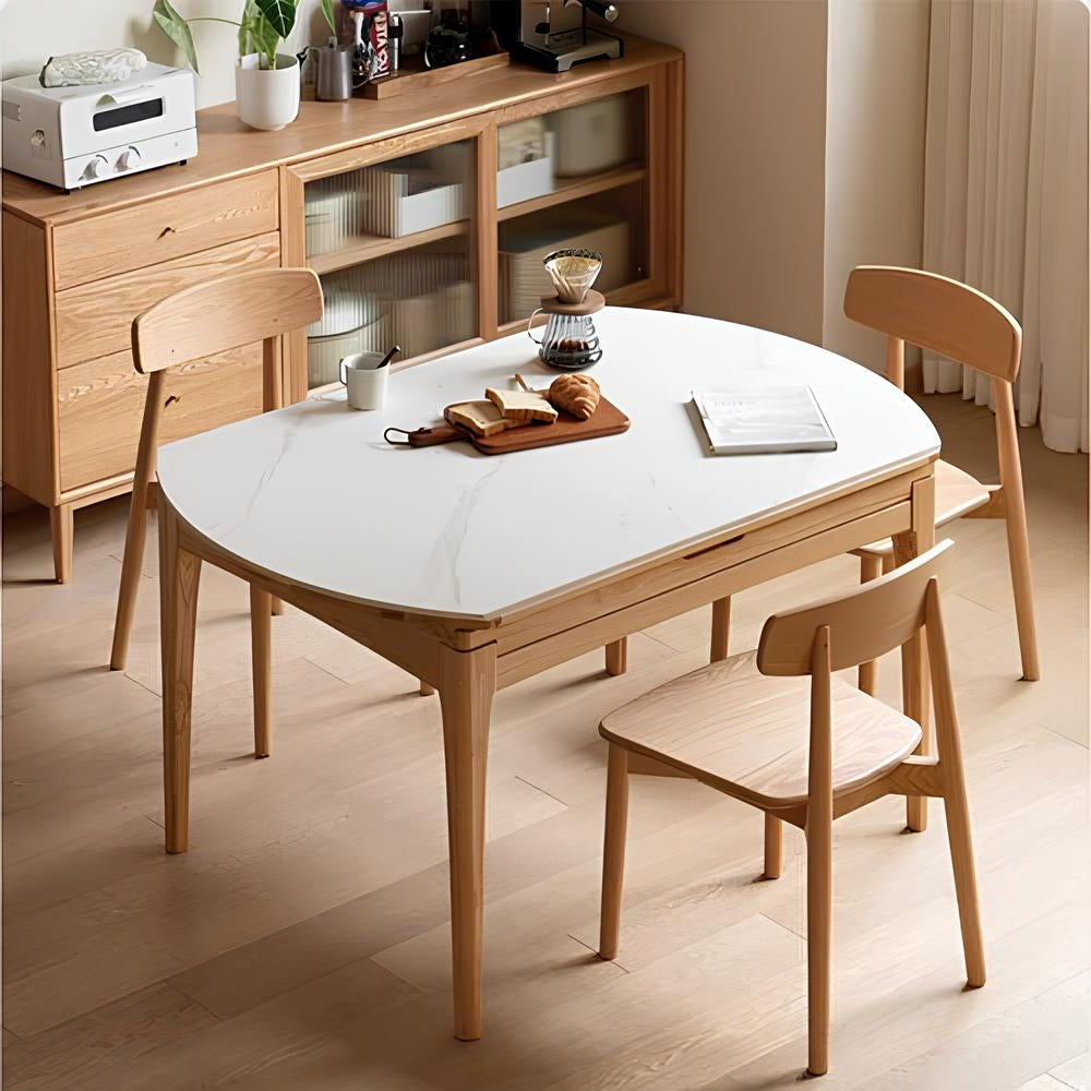 Seattle Natural Solid Oak Extendable Dining Table with Ceramic Marble Top