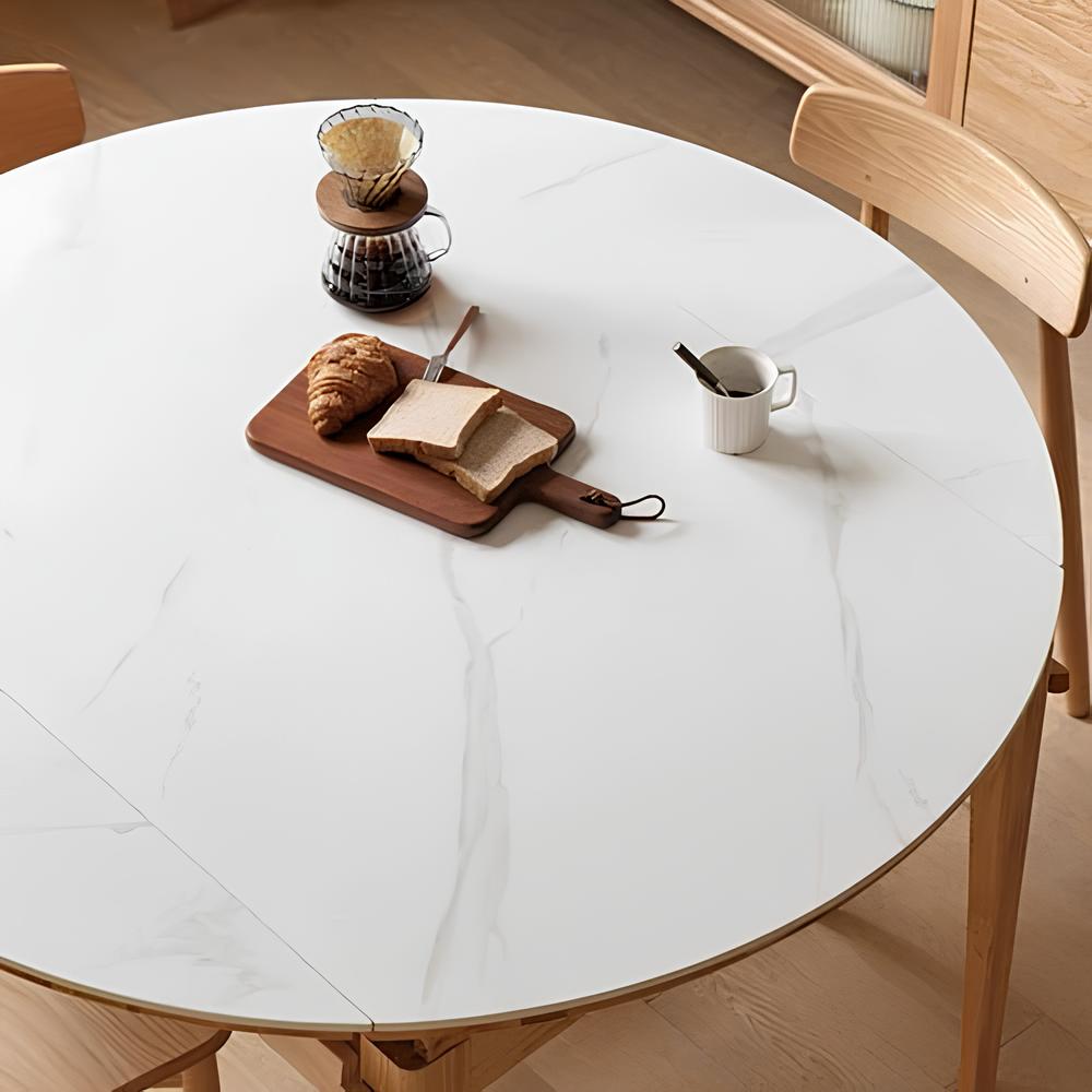 Seattle Natural Solid Oak Extendable Dining Table with Ceramic Marble Top