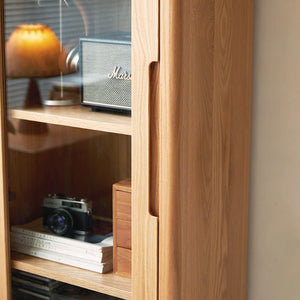 Seattle Natural Solid Oak Slim Display Cabinet - Oak Furniture Store