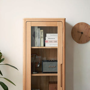 Seattle Natural Solid Oak Slim Display Cabinet - Oak Furniture Store