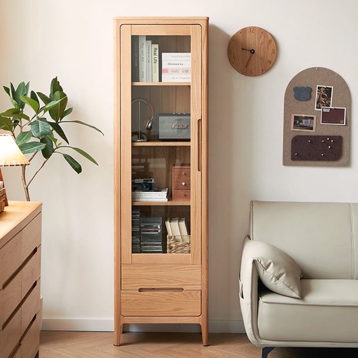 Seattle Natural Solid Oak Slim Display Cabinet - Oak Furniture Store