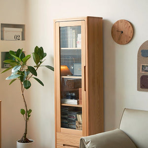 Seattle Natural Solid Oak Slim Display Cabinet - Oak Furniture Store