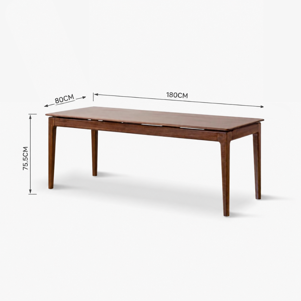 Seattle natural solid walnut large dining table with 180cm width