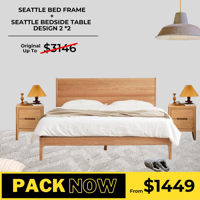 Seattle Solid Oak Bed Frame and Bedside Table Design 2 Package