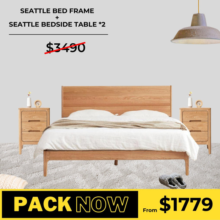 Seattle Solid Oak Bed Frame and Bedside Table Package