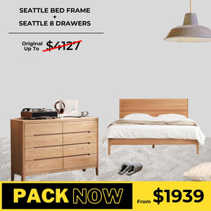 Seattle Solid Oak Bed Frame and Chest of 8 Drawers Package - Oak Furniture Store