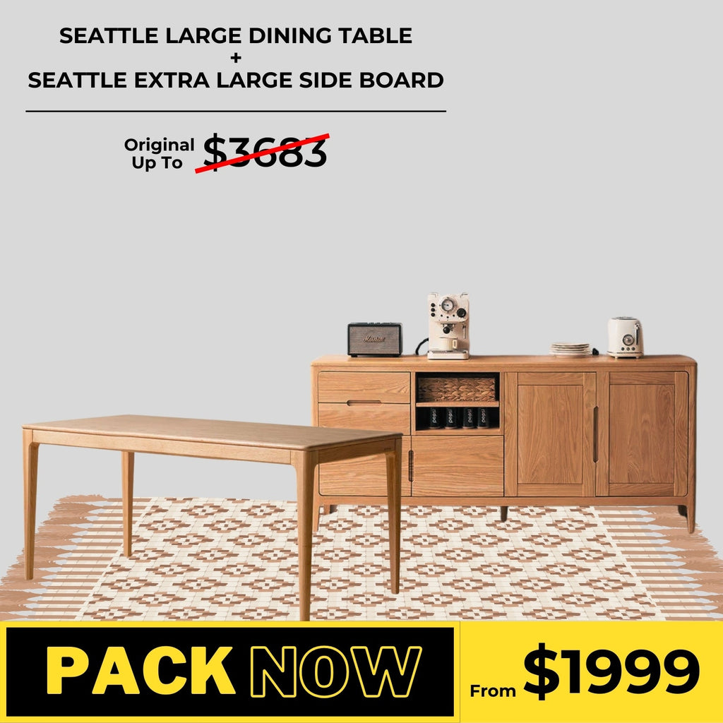 Seattle Solid Oak Dining Table and Extra Large Sideboard Package - Oak Furniture Store