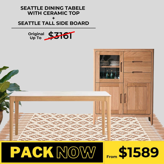 Seattle Solid Oak Dining Table and Tall Sideboard