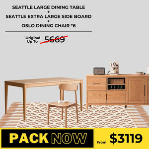 Seattle Solid Oak Dining Table, Sideboard, and Oslo Chairs Package - Oak Furniture Store